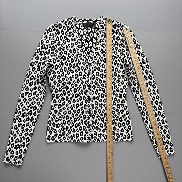 Theory Women Small Jacquard Leopard Print V-Neck Cardigan  Black White Stretchy - Picture 8 of 12